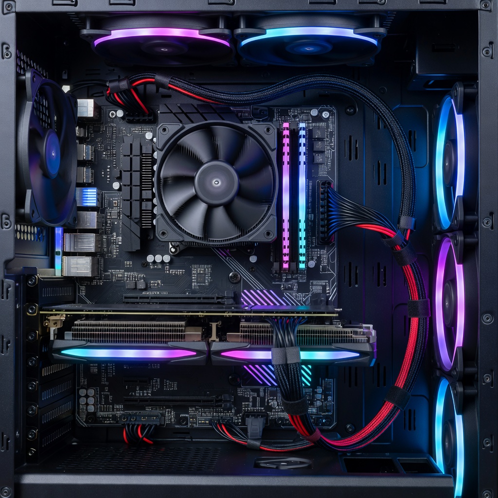 Inside of a desktop computer case with components visible